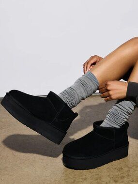 NEW UGG Women's Classic Ultra Mini Platform Suede Boots Black Sz 8